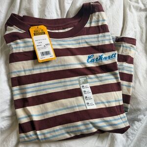 Carhartt Maroon, Cream & Light Blue Striped Short Sleeve Tee